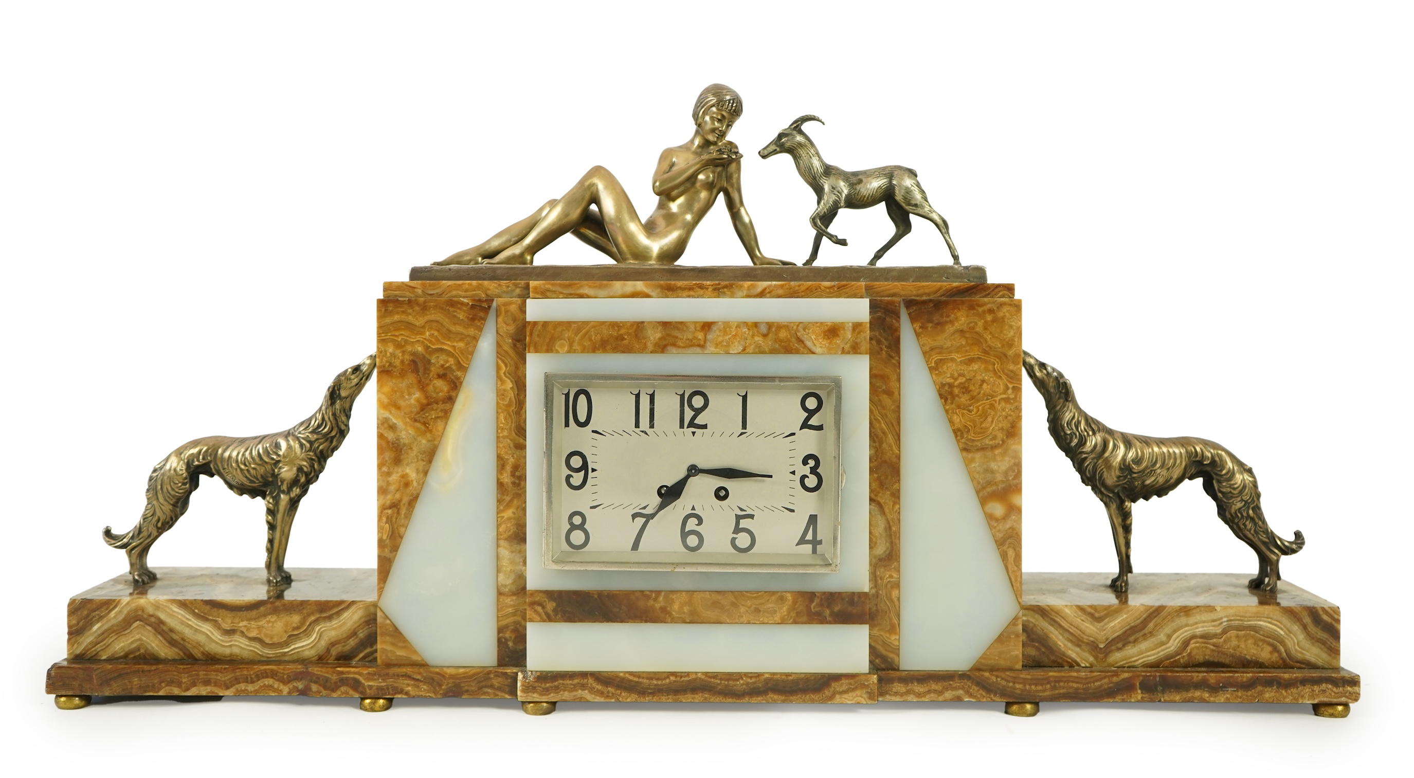 F.H. Danvin (French, 20th century), a marble and onyx clock